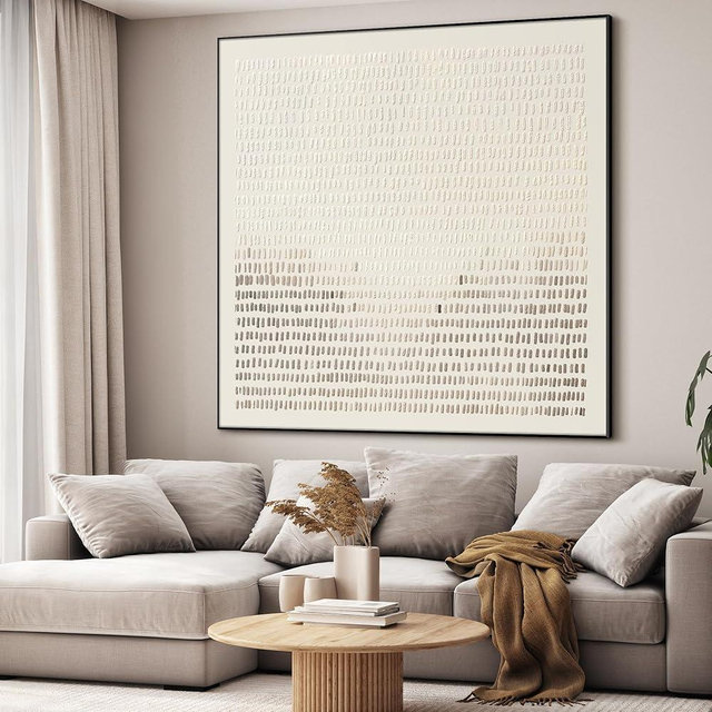 60"x60" XL Framed Wall Art - Decor Dot Pattern Neutral Tones (Frame Assembly Required)