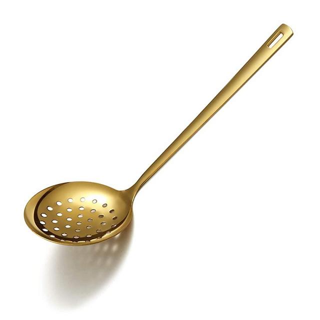 Gold Skimmer, Berglander Metal Strainer With Titanium Gold Plating, Kitchen Cooking Skimmers For Non-Stick Cookware, Dishwasher Safe, Easy to Clean