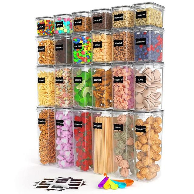 Airtight Food Storage Containers, 24pcs Plastic Containers for Kitchen Organization, Pantry Organization and Storage, Ideal for Spaghetti, Cereal, Flour & Sugar, with Labels and Spoon Set