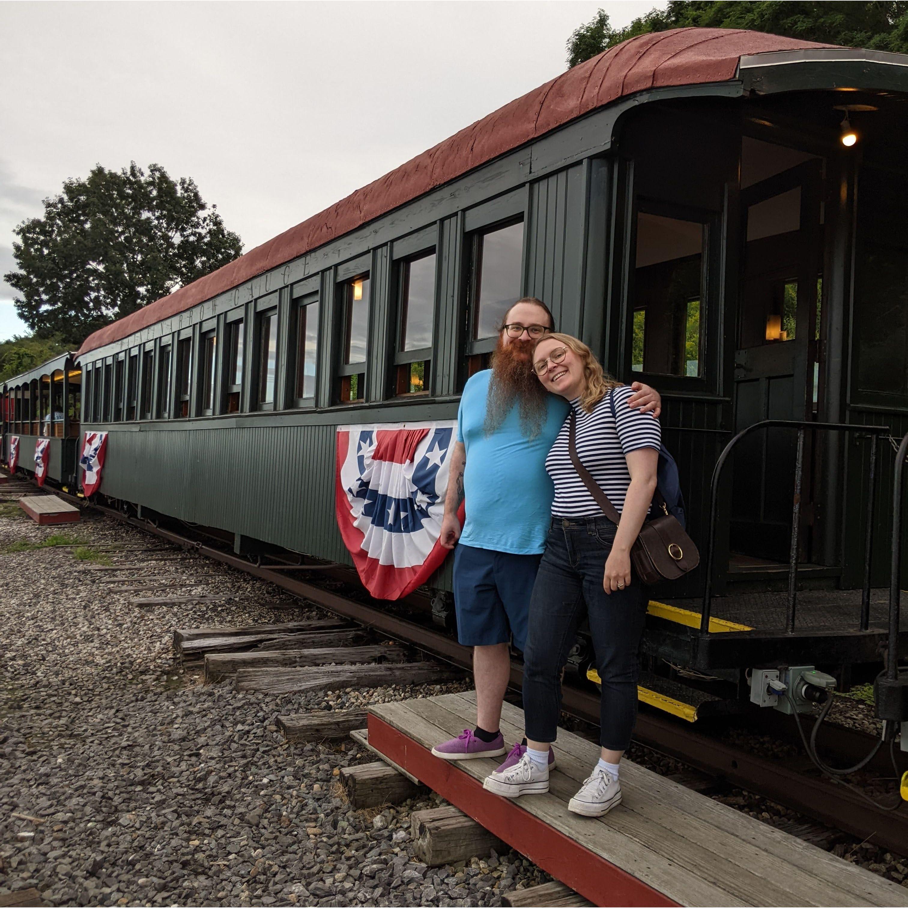 Celebrating our anniversary on the Narrow Gauge Railroad, a -- you guessed it -- very narrow railroad.