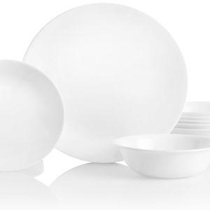 Corelle Vitrelle 18-Piece Service for 6 Dinnerware Set Triple Layer Glass and Chip Resistant, Lightweight Round Plates and Bowls Set, Winter Frost White
