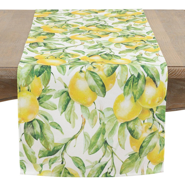 Saro Lifestyle Printed Lemon Design Table Runner, 16"x72", Multicolored