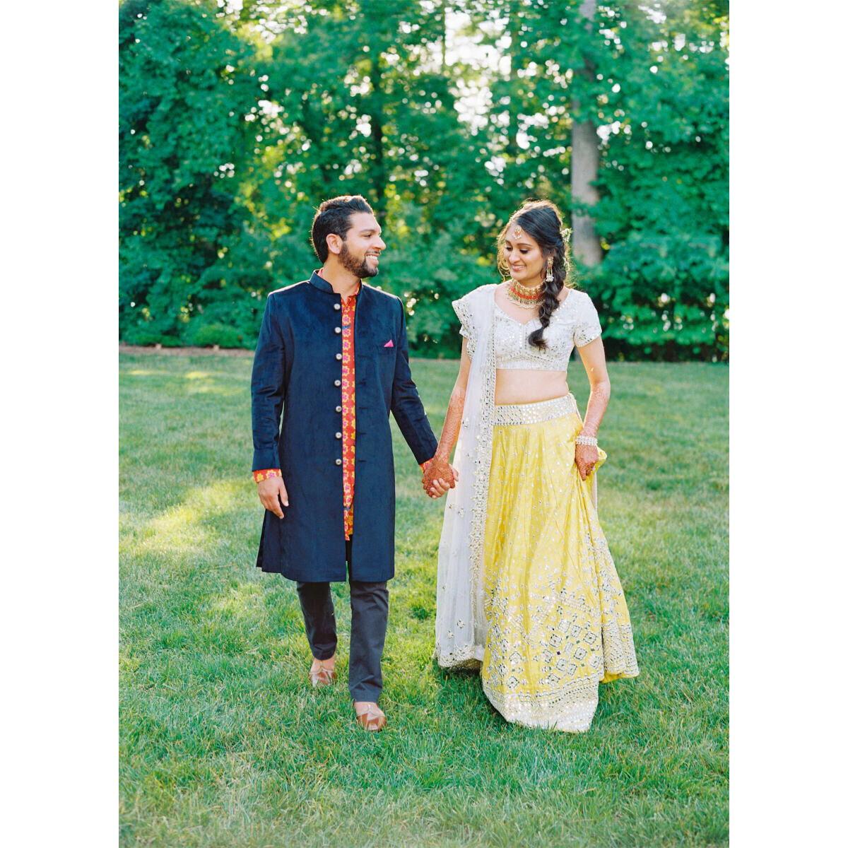 Men's Kurta with Jacket and women's Lehenga