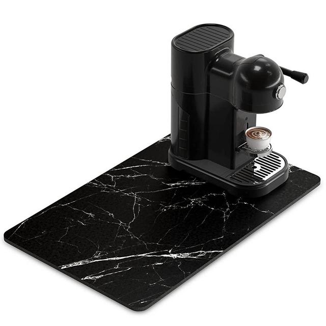 Rnivvi Coffee Mat, 12"x19" Marble Style Coffee Bar Mat for Coffee Station Accessories and Organizer, Absorbent Dish Drying for Kitchen Counter, Cute Black Marble Coffee Bar Decor Coffee Machine Mat