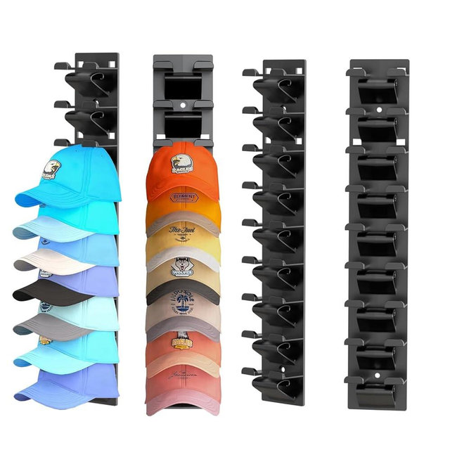 Qeuhehdi 4 Pack Hat Organizer for Baseball Caps, Hat Organizer for Wall Hold up to 36 Hats, Wall-Mounted Hat Display Stand, Hat Rack, Baseball Hat Organizer, Black