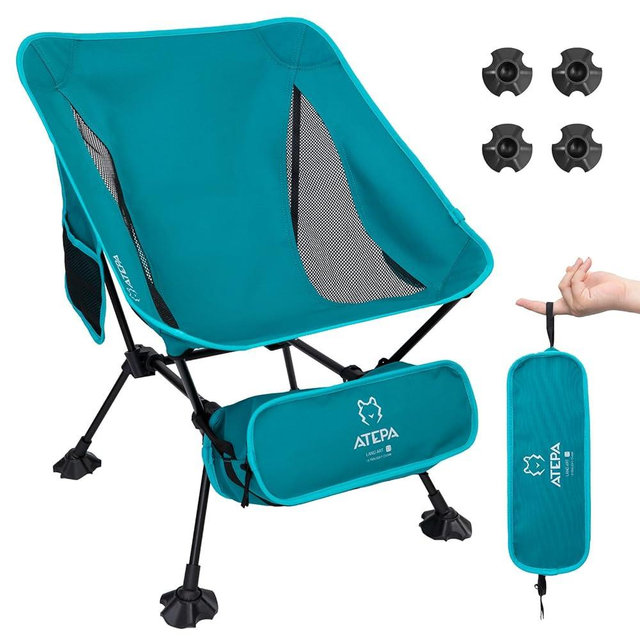ATEPA Backpacking Chair, Ultralight Folding Portable Small Camping Chairs for Adults Compact Foldable Beach Seat with Anti-Sinking Feet & Aluminum Frame for Outdoor Hiking Travel Fishing