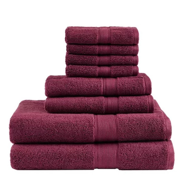 Solid Cotton 8-Pc. Bath Towel Set- Burgundy