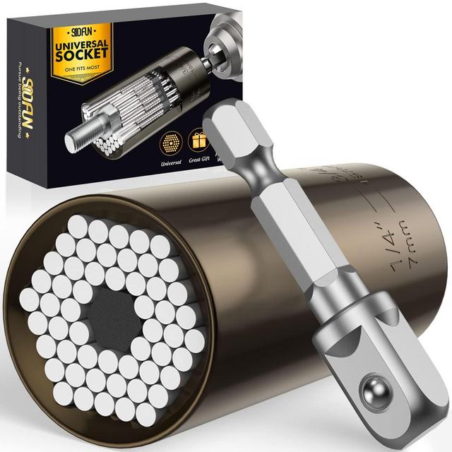 Universal Socket Tool Men Gifts - Sockets Set Super Grip with Adapter Drill Christmas Stocking Stuffers Birthday Gifts for Dad Husband Women Him Father Boyfriend Cool Gadgets Handy Stuff (7-19mm)