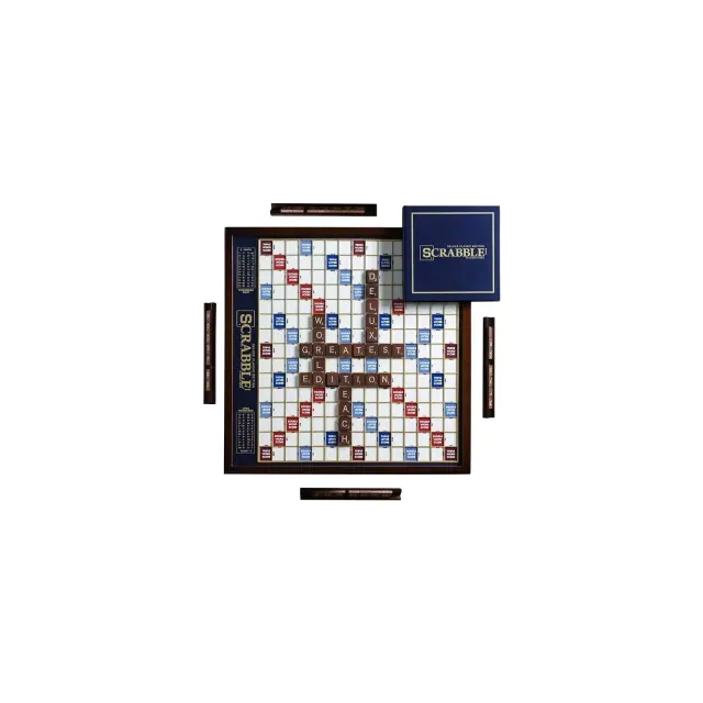 WS Game Company Scrabble Deluxe Edition Board Game with Rotating Wooden Game Board