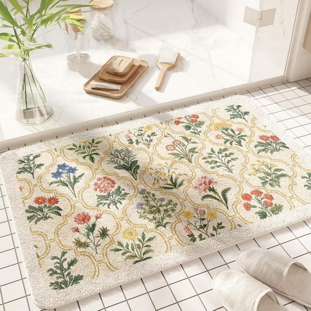 gdmgdr Spring Floral Bathroom Rug 32" x 20" Wild Flowers Bathroom Mat Boho Floral Bath Rug (Rectangular, Yellow)