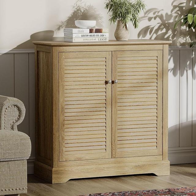 SICOTAS Sideboard Buffet Cabinet with Storage - Credenza Storage Cabinet with Shutter Doors - Wood Accent Cabinet with Adjustable Shelves Farmhouse Coffee Bar Cabinet Small Credenzas for Living Room