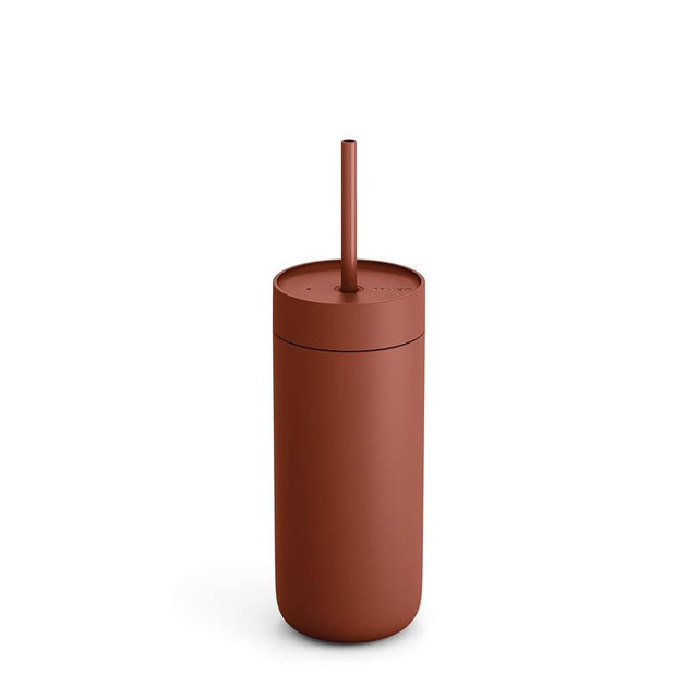 Fellow 16 oz Carter Cold Travel Mug for Water, Iced Tea, Coffee, Smoothies, Iced Coffee & more - Stainless Steel Vacuum-Insulated Iced Coffee tumbler with Spill Resistant lid and straw - Sienna