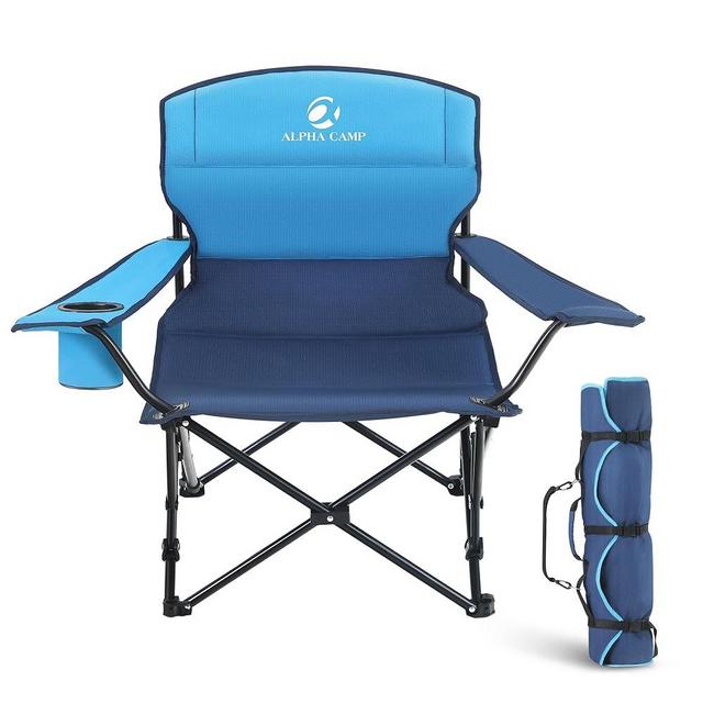 ALPHA CAMP Low Folding Camping Chair, Portable Beach Chair with Cup Holder, Storage Bag, Carry Bag, Lightweight Lawn Chair for Outdoor, Concert, Picnic, Travel, Support 300lbs