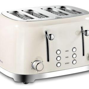 4 Slice Toaster Roter Mond Retro Stainless Steel with Bagel Defrost Cancel Function, 6 Browning Settings, Extre Wide Slot and Removable Crumb Tray, Cream, ST033