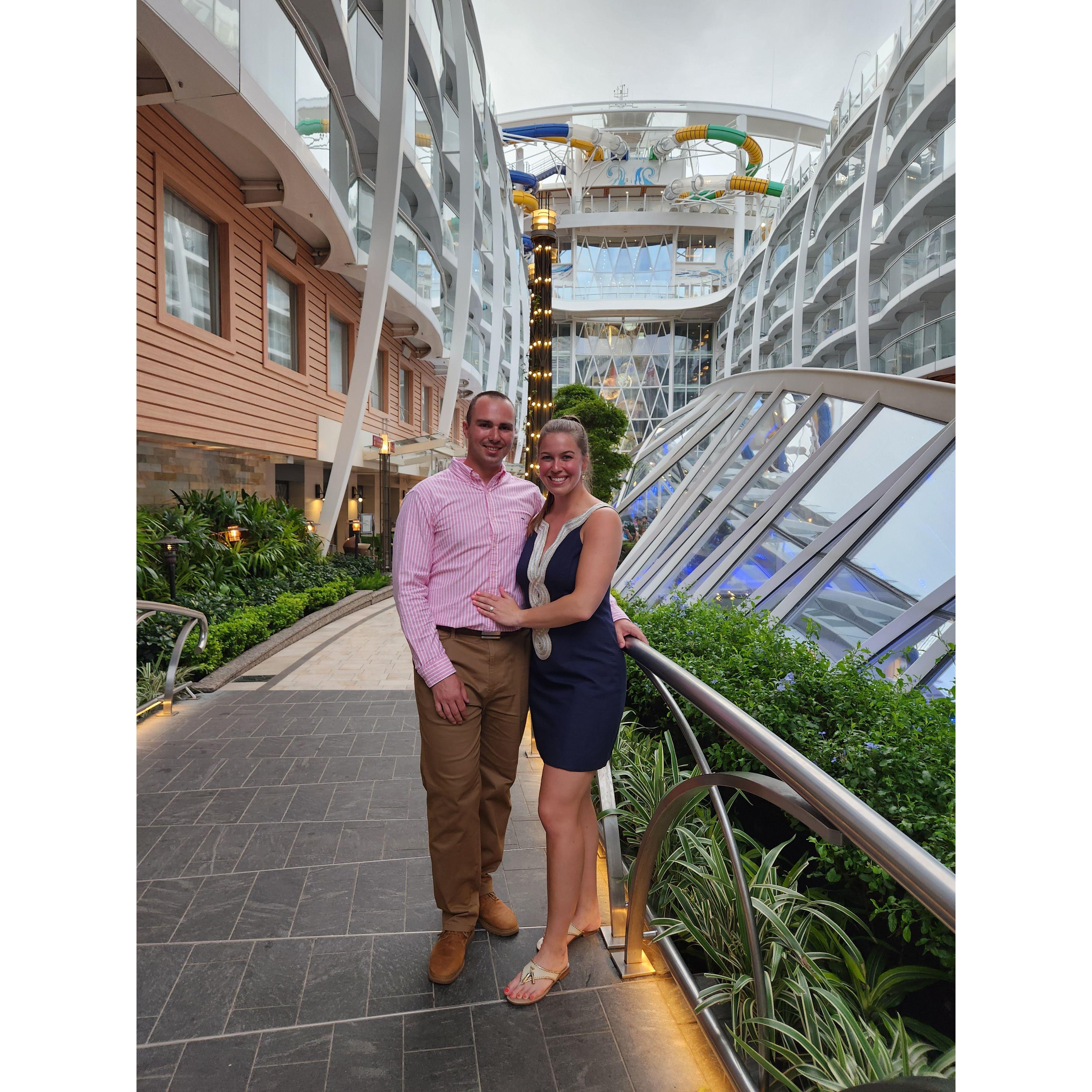 This picture is taken in Central Park on Symphony of the Seas, which is a wonderful place to relax, eat, or listen to live music.