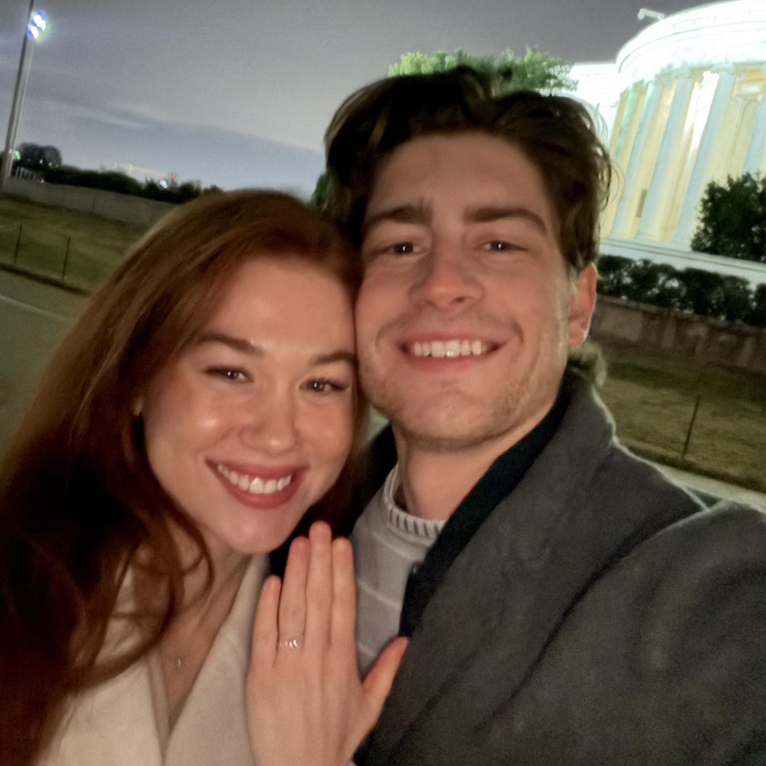 Engaged next to the Jefferson Memorial in DC! December 24, 2025