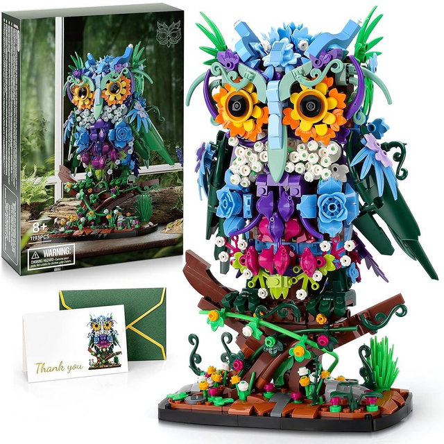 JOJO&Peach Floral Owl Toy Building Sets for Girls, MOC Flower & Animal Collectible Home Decor and Office Art, Mother's Day Birthday Gifts Toys for Women Adults and Teens Age 8 10 12 14+ (1193 Pieces)
