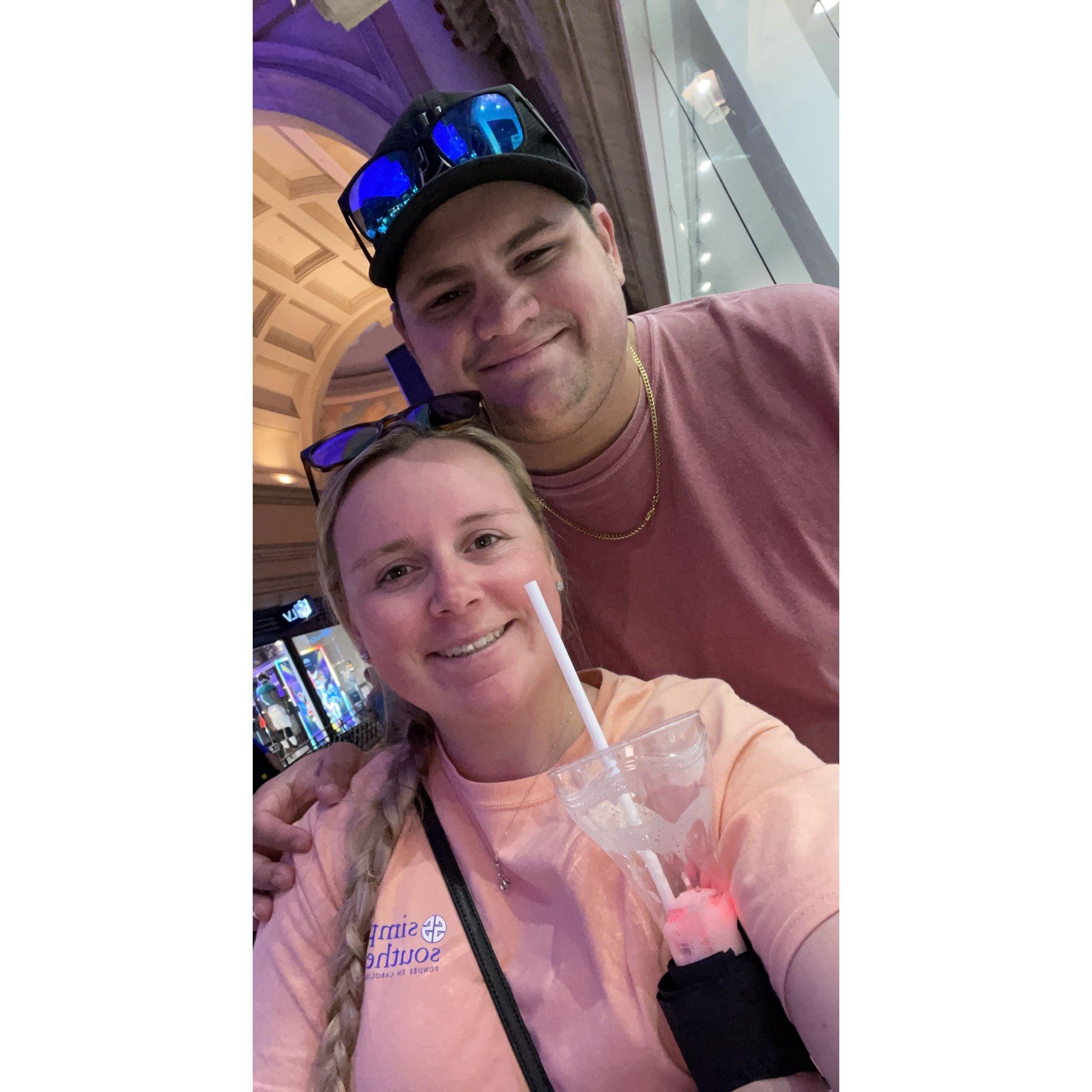 celebrating our engagement cornhole style in Las Vegas!
