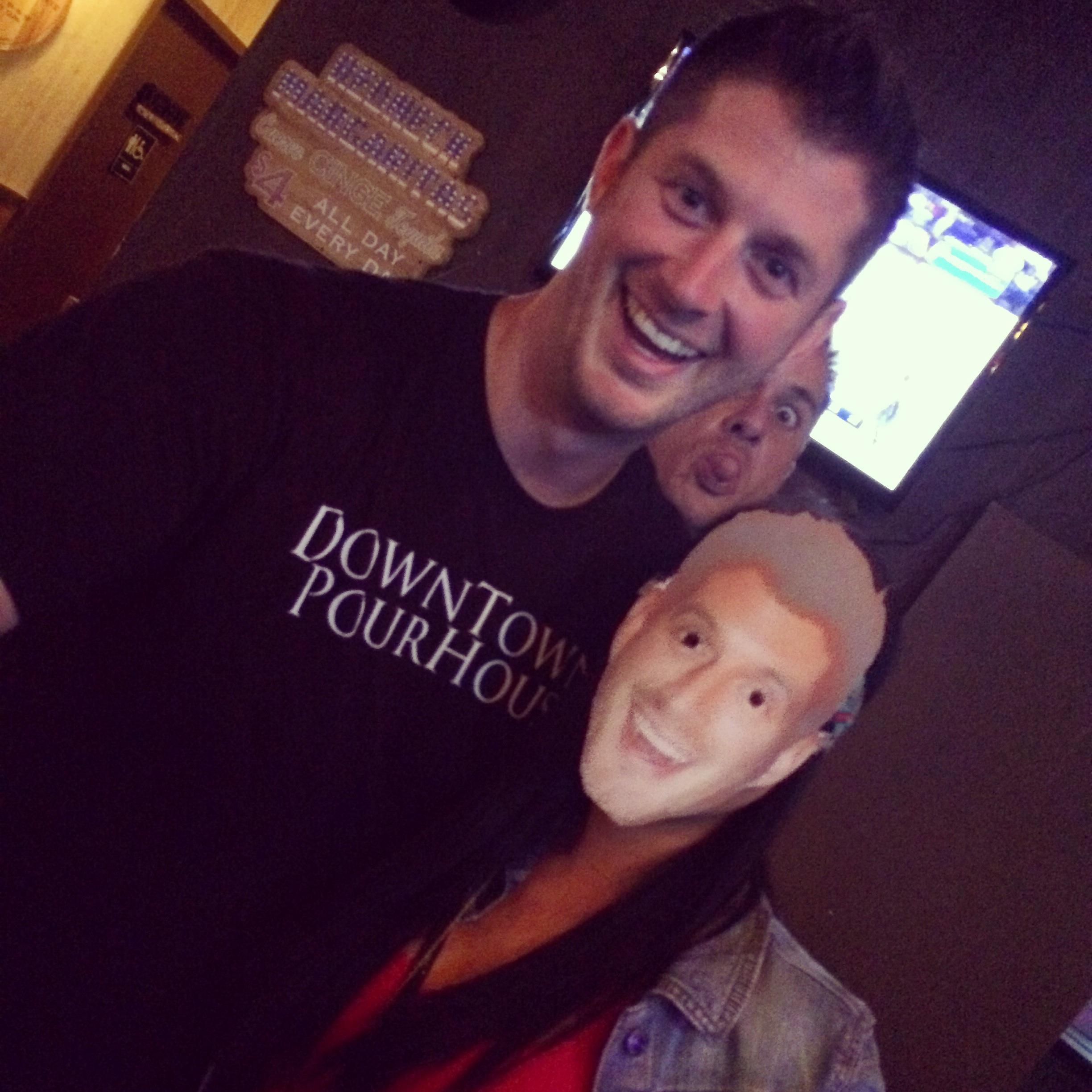 Damons first birthday we were together!  We made Damon Masks and surprised him at work!