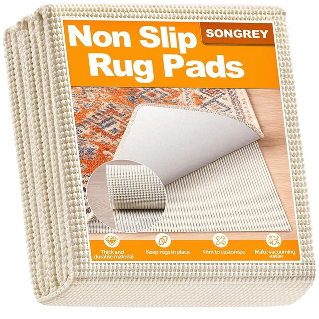 Songrey Non-Slip Rug Pad 9x12 FT, Extra Thick Carpet Pads for Hard Surfaces, Prevents Sliding and Secures Rugs, Provides Floor Protection with Comfort Cushioning