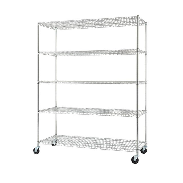 TRINITY Basics TBFC-0931 5-Tier Adjustable Wire Shelving with Wheels for Kitchen Organization, Garage Storage, Laundry Room, NSF Certified, 600 to 2250 Pound Capacity, 60” by 24” by 77”, Chrome