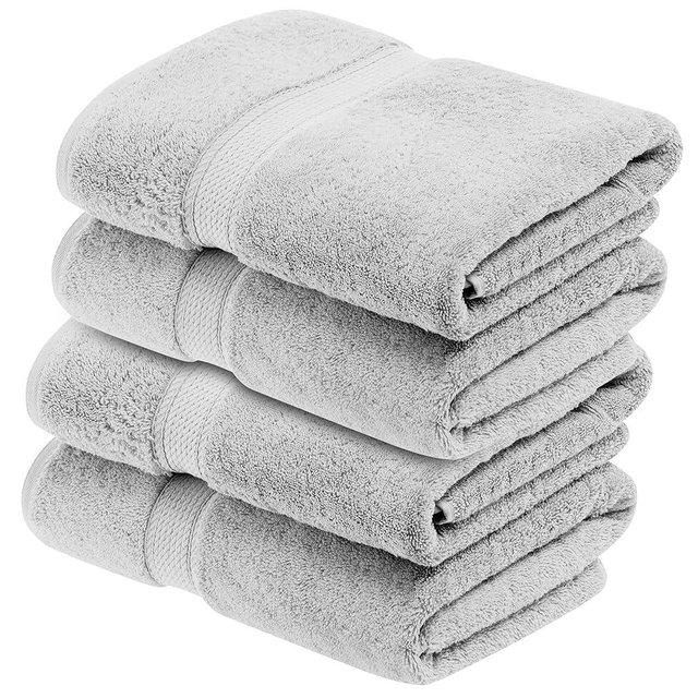 SUPERIOR Egyptian Cotton Pile Bath Towel Set of 4, Ultra Soft Luxury Towels, Thick Plush Essentials, Absorbent Heavyweight, Guest Bath, Hotel, Spa, Home Bathroom, Shower Basics, Silver