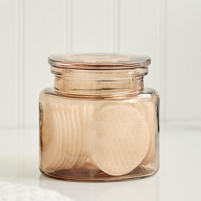 Apothecary Glass Bath Accessories, Small Lidded Canister, Smokey Taupe