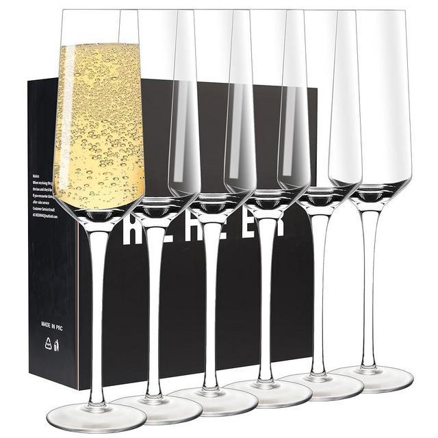 ACHEER Crystal Champagne Flutes Glasses Set of 6-8Oz - Elegant Champagne Glasses, Hand Blown - Modern Champagne Flutes - Gift box - for Women, Men, Wedding, Anniversary, Christmas, Birthday