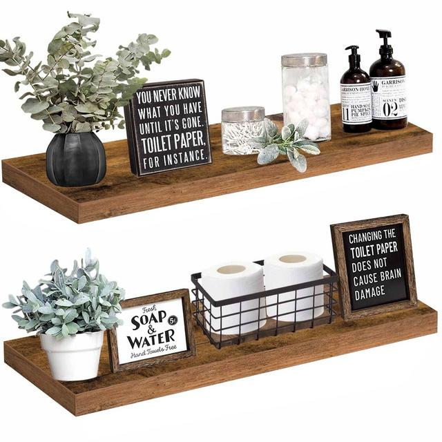 QEEIG Floating Shelves 36 inches, Set of 2, Rustic Brown