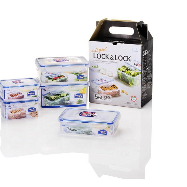 LocknLock Easy Essentials Food Storage lids/Airtight containers, BPA Free, 10 Piece, Clear