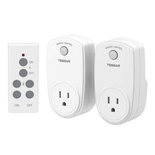 2 Pack Remote Control Outlet, TESSAN Wireless Electrical Plug Switch for Lights, Lamps, Fans, 100ft RF Range, 1200W (1 Remote + 2 Outlet)