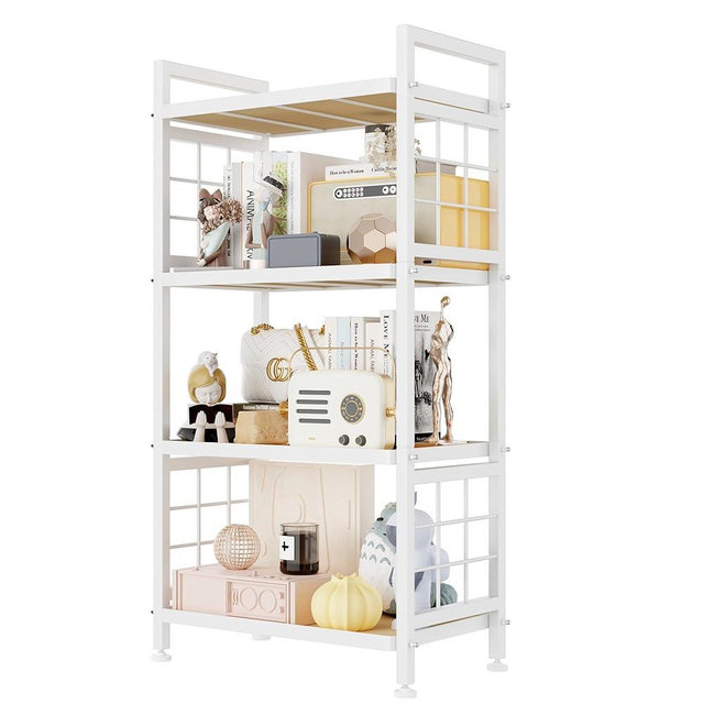 GIOTORENT 4-Tier Pantry Shelves with Wooden Boards, Heavy Duty Storage Shelves & Book Shelf, Adjustable Metal Shelving Unit for Kitchen Bathroom Laundry Organizer, Sturdy Rust-Resistant, White