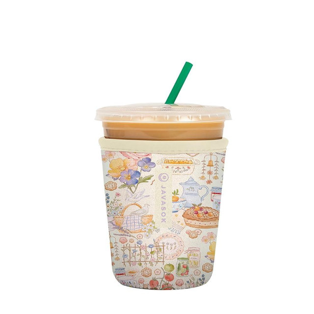 Sok It JavaSok Iced Coffee & Cold Soda Insulated Neoprene Cup Sleeve (Cottage Core, Medium: 22-28oz)
