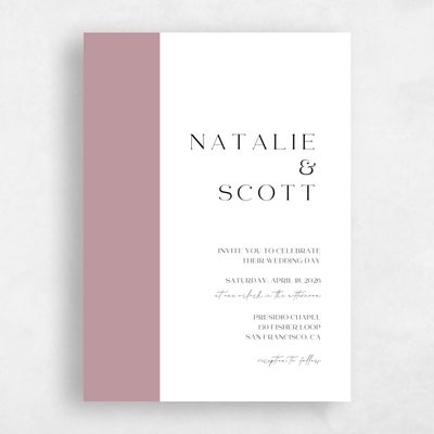 Dusty Rose, Pink Wedding Invitation - Taos Portrait