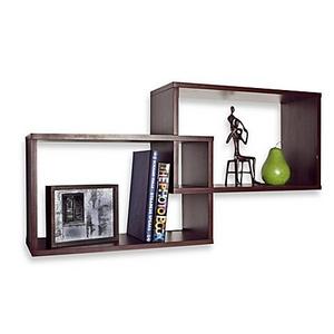 Walnut Grain Finish Intersecting Rectangular Shelf