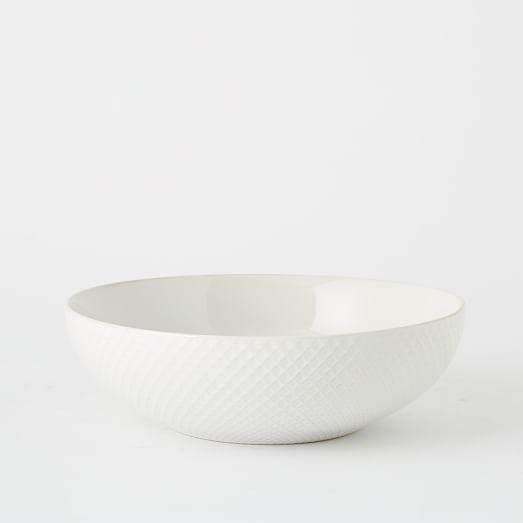 Textured Low Serve Bowl, White Grid
