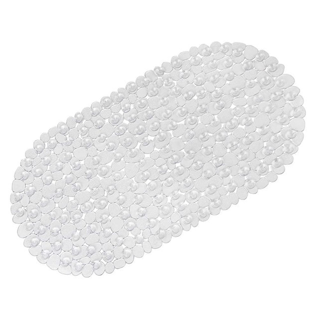 WELTRXE Pebbles Bath Mat Clear Non-Slip Bathtub Mat with Suction Cups, Drain Holes for Bathroom Showers, Tub, Machine Washable, BPA, Latex Free Safe Shower Mats, Oval 27 x 14 Inch