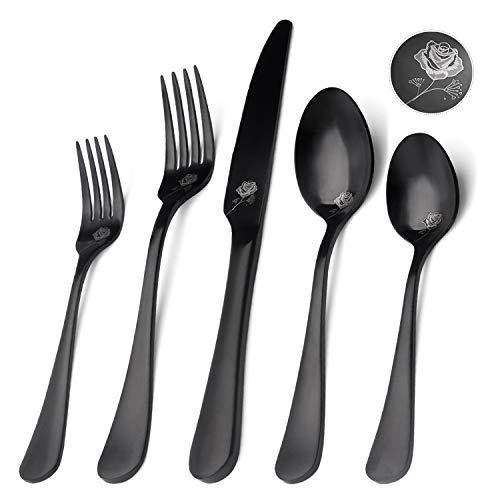 Matte Black Silverware Set,Satin Finish 20-Piece Stainless Steel Flatware Set, Service for 4,Tableware Cutlery Set for Home and Restaurant, Dishwasher Safe