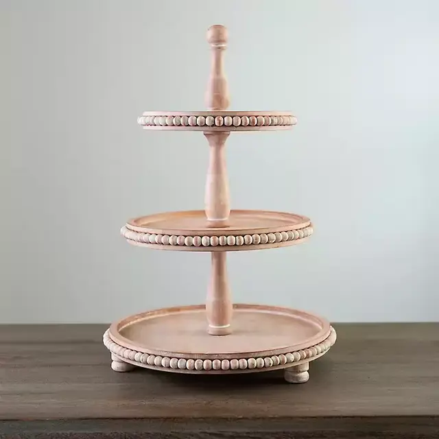 Sand Mango Wood Beaded 3-Tier Server