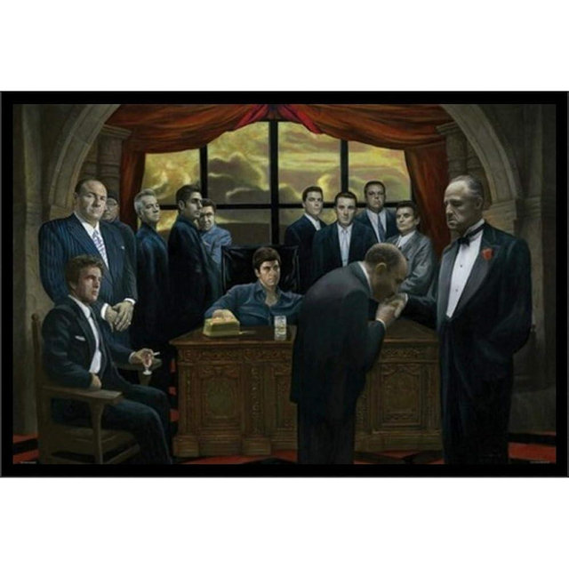 Mob Boss Wall Art Decor Framed Print | Scarface, Sopranos, Goodfellas & Godfather Movie Posters | 24x36 Premium (Canvas/Painting Like) Textured Poster | Mafia Gangster & Mobsters Respect the Legends