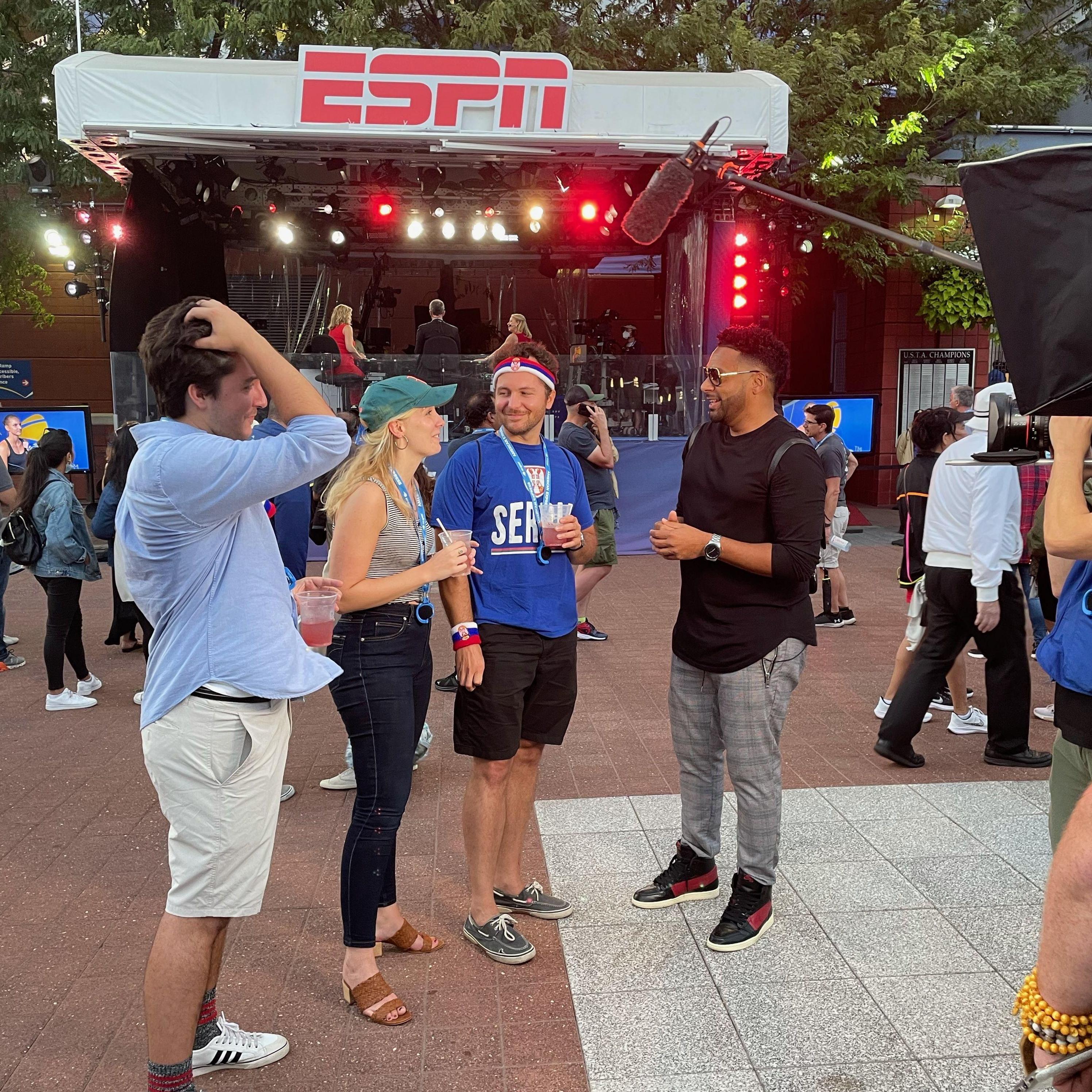 Getting interviewed at the US Open because we're a rivalry couple