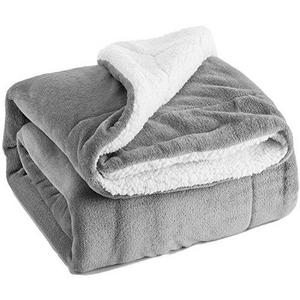 Sherpa Bed Blanket Queen Size Silver Grey Reversible Fuzzy Fleece Bed Blankets Microfiber All Seasons Luxury Fluffy Blanket 90"x90"
