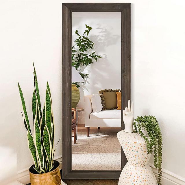 MAYEERTY Full Length Mirror, 65"x22" Rustic Standing Mirror, Large Solid Wood Frame Floor Mirror, Dressing Mirror Full Body for Bedroom Dark Grey