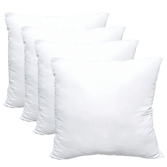 Obruosci Luxury Set of 4 Throw Pillow Inserts, 20 x 20 Hypoallergenic Ultra Soft White Polyester Microfiber Durable Couch Cushion Fillers