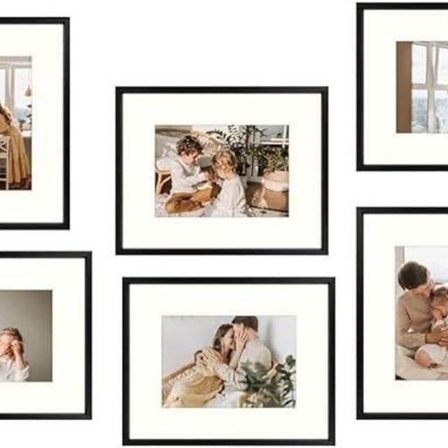 Golden State Art, 8x10 Aluminum Photo Frame for 5x7 Pictures with Ivory Mat Easel Stand for Tabletop Display - Wall Display - Great for Weddings, Graduations, Events, Portraits (Black, 8-Pack)