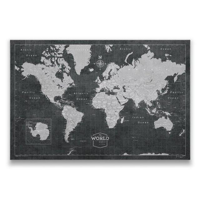 Push Pin World Map (Pin Board/Poster) - Modern Slate