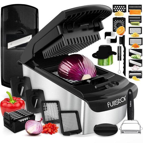 Fullstar Vegetable Chopper and Spiralizer - Food Chopper with Container, Fruit Slicer, Kitchen Gadgets & Accessories, Home Essentials (14 in 1, Stainless Steel)