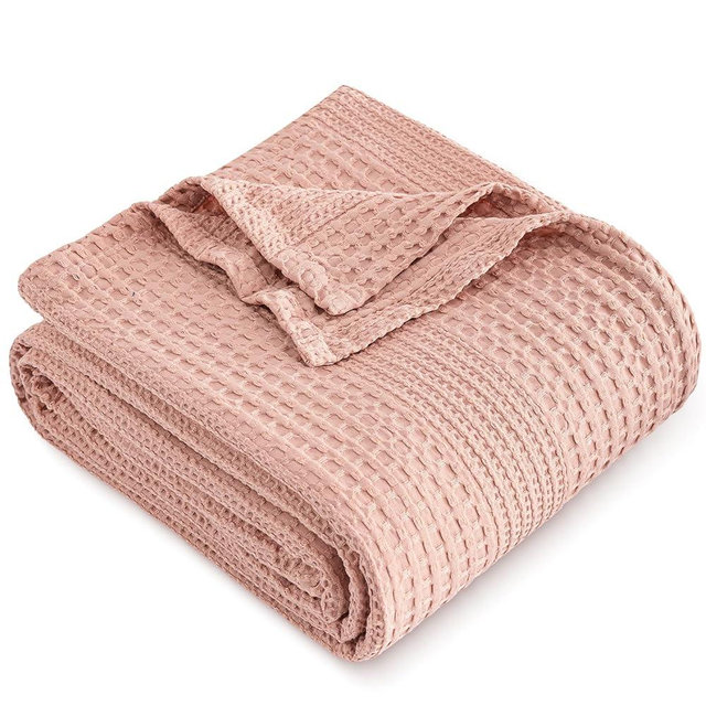 PHF Lightweight Waffle Weave Blanket Queen Size, Breathable & Ultra Soft, 90"x 90" Soft & Cozy Thin Blanket, Perfect for Summer & Hot Sleepers, Bed, Home Decor - Rose Pink