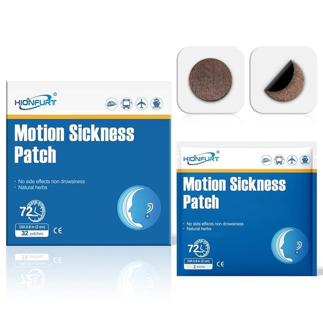 Hionfurt 32 Count Motion Sickness Patches for Cruise and Car,Ships,Airplane and Other Forms of Movement,Sea Sickness Patch Non Drowsy and Effective,Lasting 72H (32 Count (Pack of 1))
