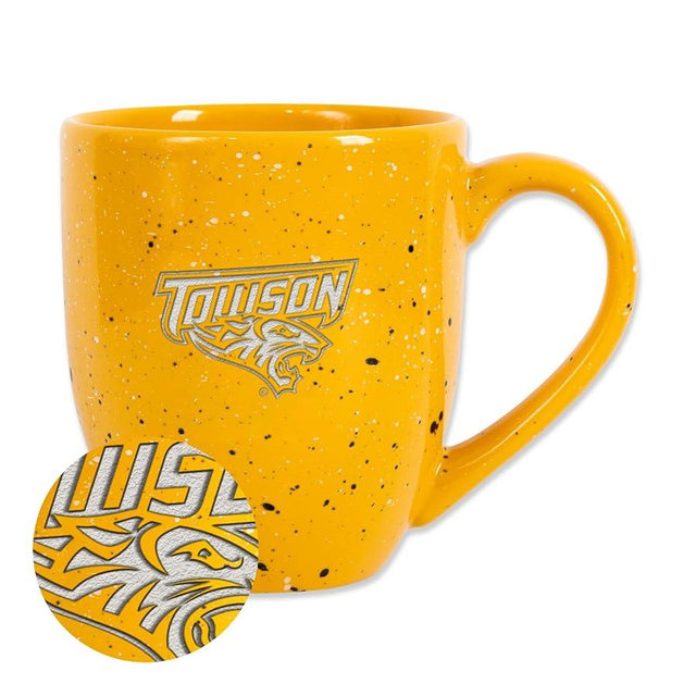 Rico Industries NCAA Towson Tigers Primary Logo Yellow 16 oz Team Color Laser Engraved Speckled Ceramic Coffee Mug